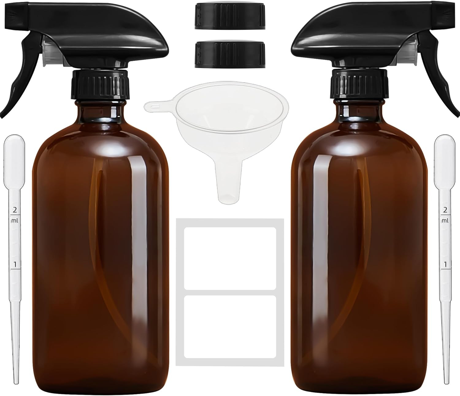 Amber Glass Spray Bottles 16 Oz - Refillable Empty Spray Bottles for Cleaning, E