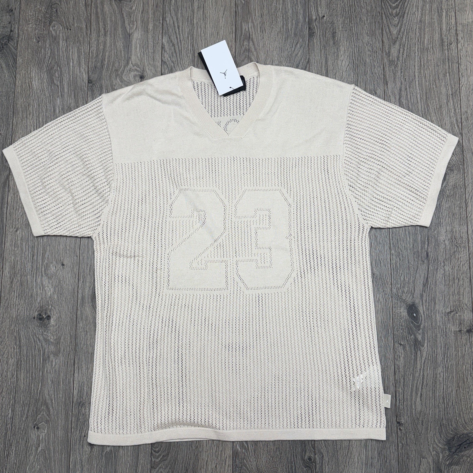 Jordan Knit Football Jersey Size Medium Mens Beige Ivory Short Sleeve Loose Fit