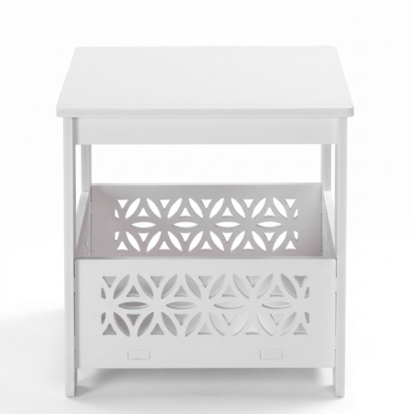 White Decorative Cutout Side Table 2-Tier Storage For Indoor Outdoor Patio Balco