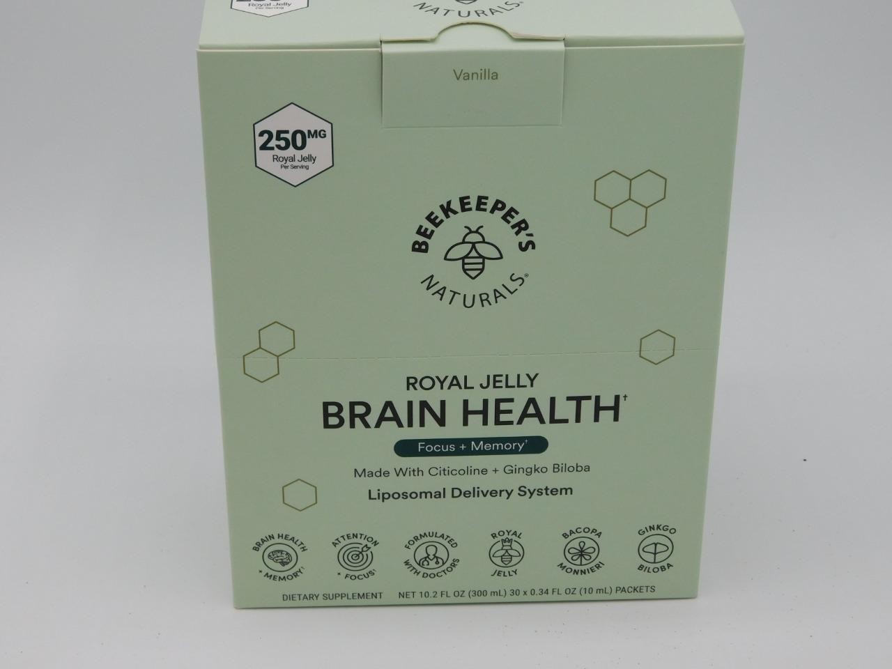 Beekeeper's Naturals Royal Jelly Brain Health Vanilla Focus + Memory 30 Pack Box