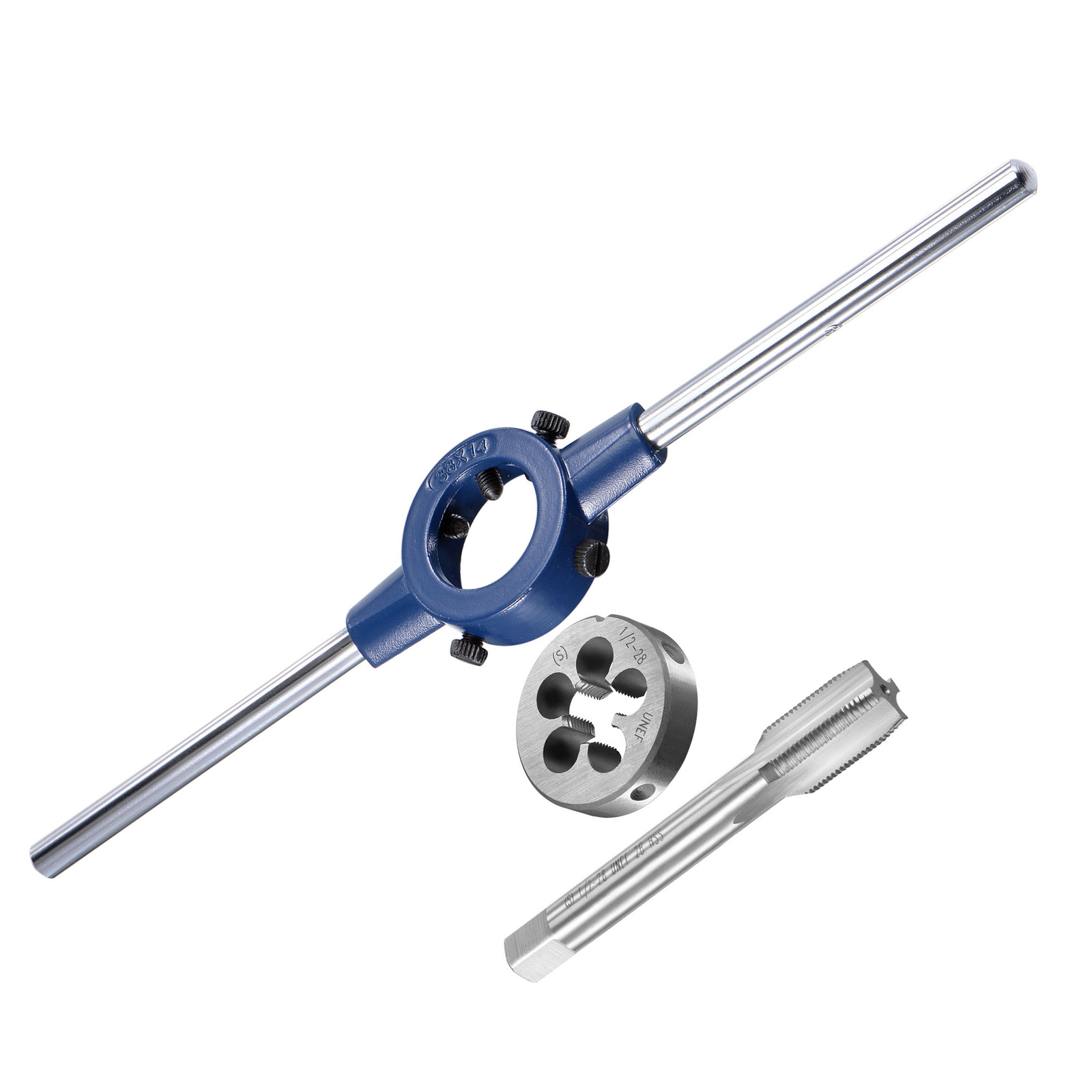 1/2-28 UNEF Thread Tap Round Die Set with 38mm Die Stock Handle Wrench