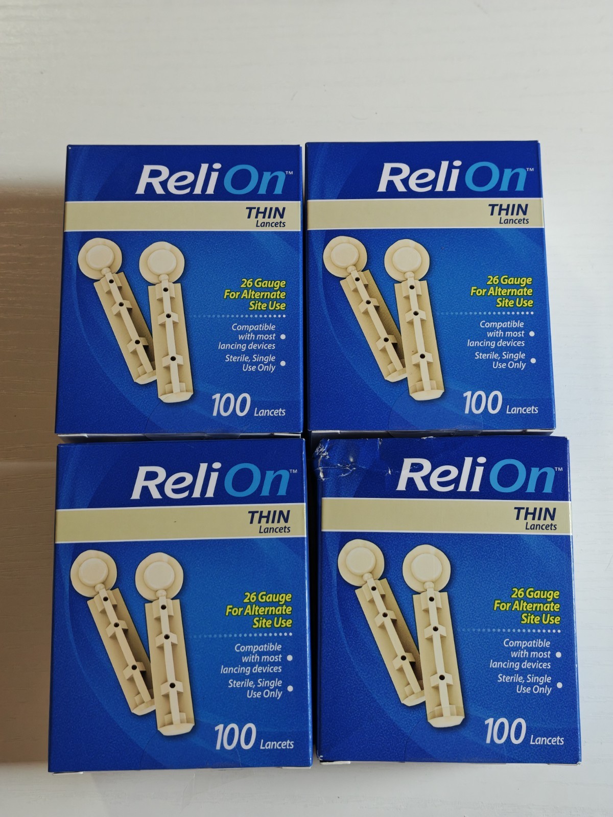 ReliOn Thin 100 Lancets 26 Gauge for Alternative Site Use 4 Pack EXP 2028 - 2031