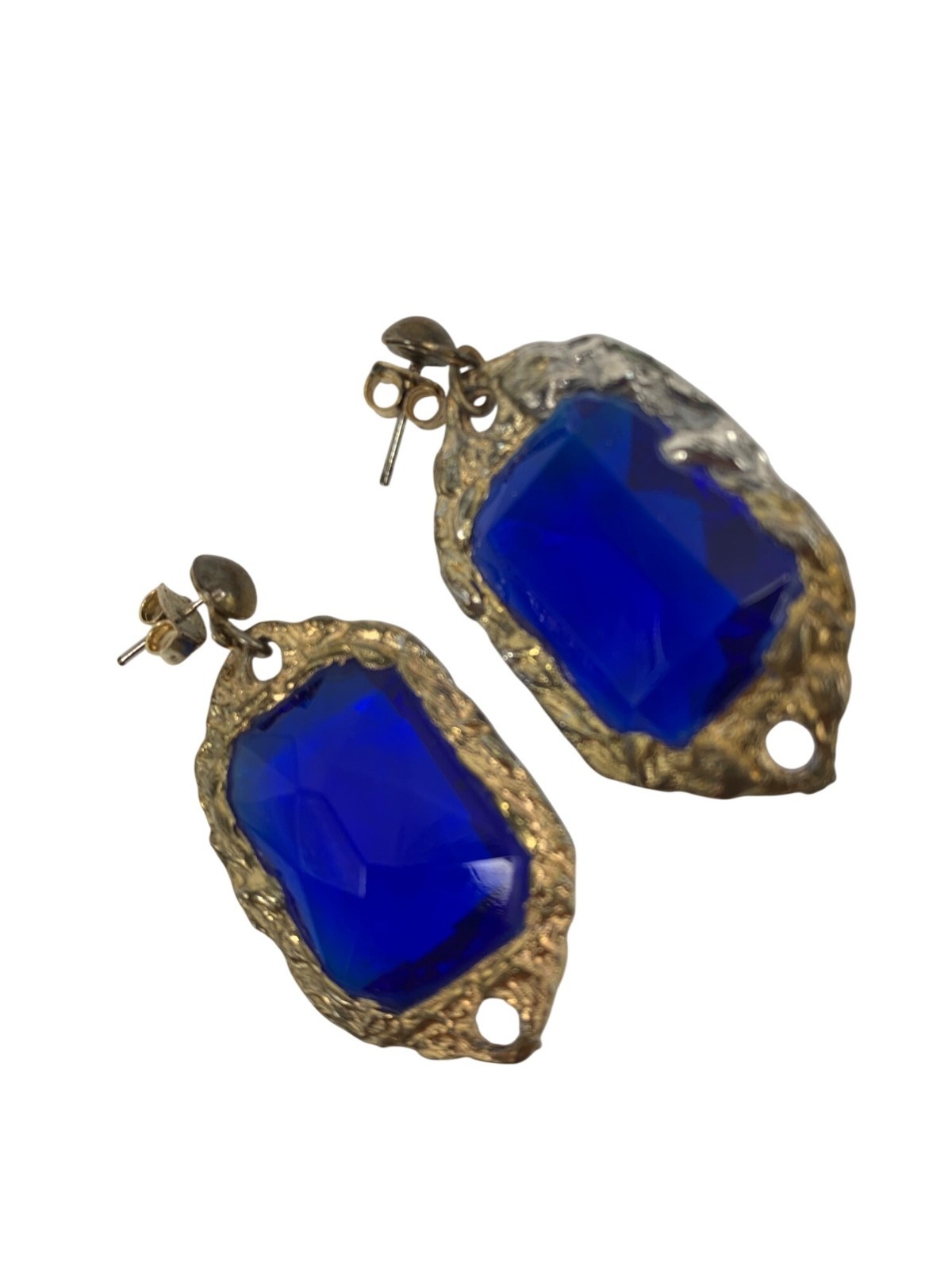 Vintage Estate Earrings Blue Quartz Facet Statement Fashion Jewelry Dangle