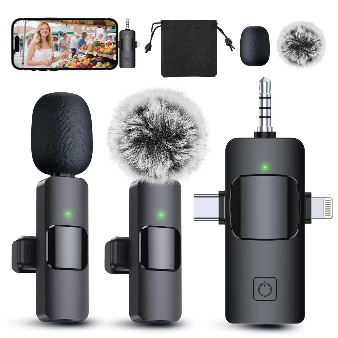 3 1 Wireless Lavalier Microphone iPhone Android Camera Mini Crystal Clear Sound