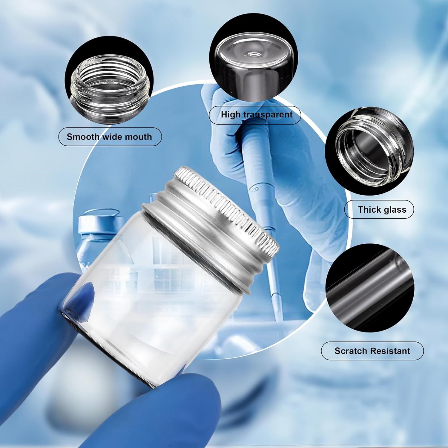 16Pcs 15Ml(1/2Oz) Empty Tiny Jars with Lids Small Glass Vials with Silver Alumin