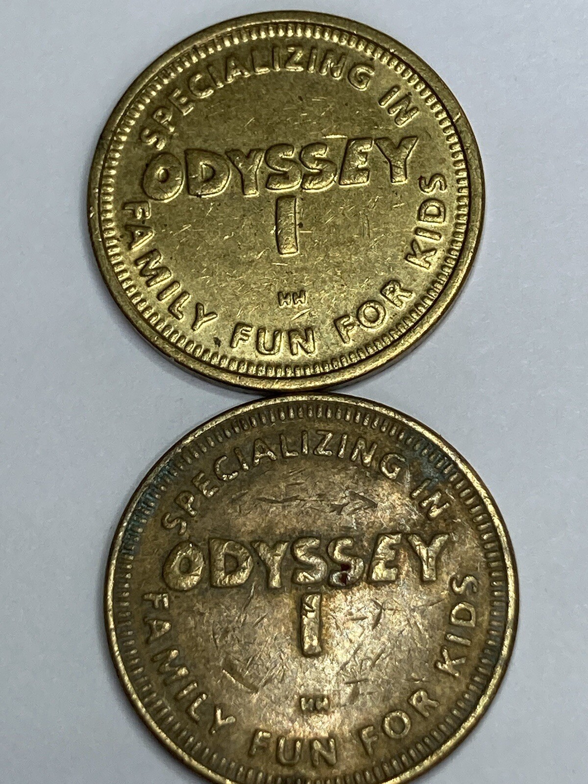 2 Vintage Odyssey 1 Arcade Tokens -  University Place Washington Obsolete #cp2