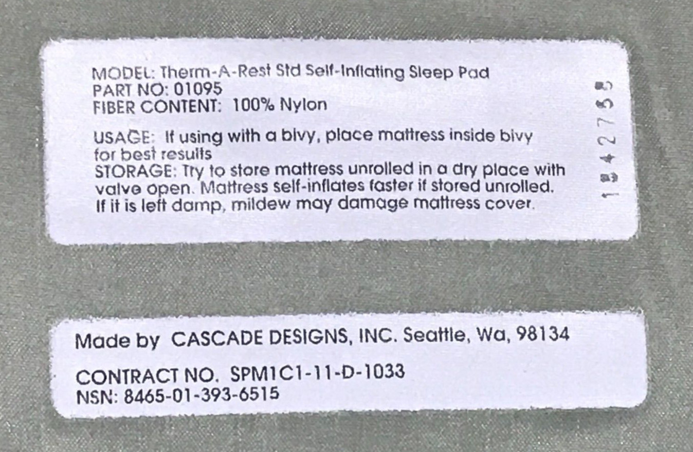 USGI Self-inflating Sleeping Pad Foliage NOS