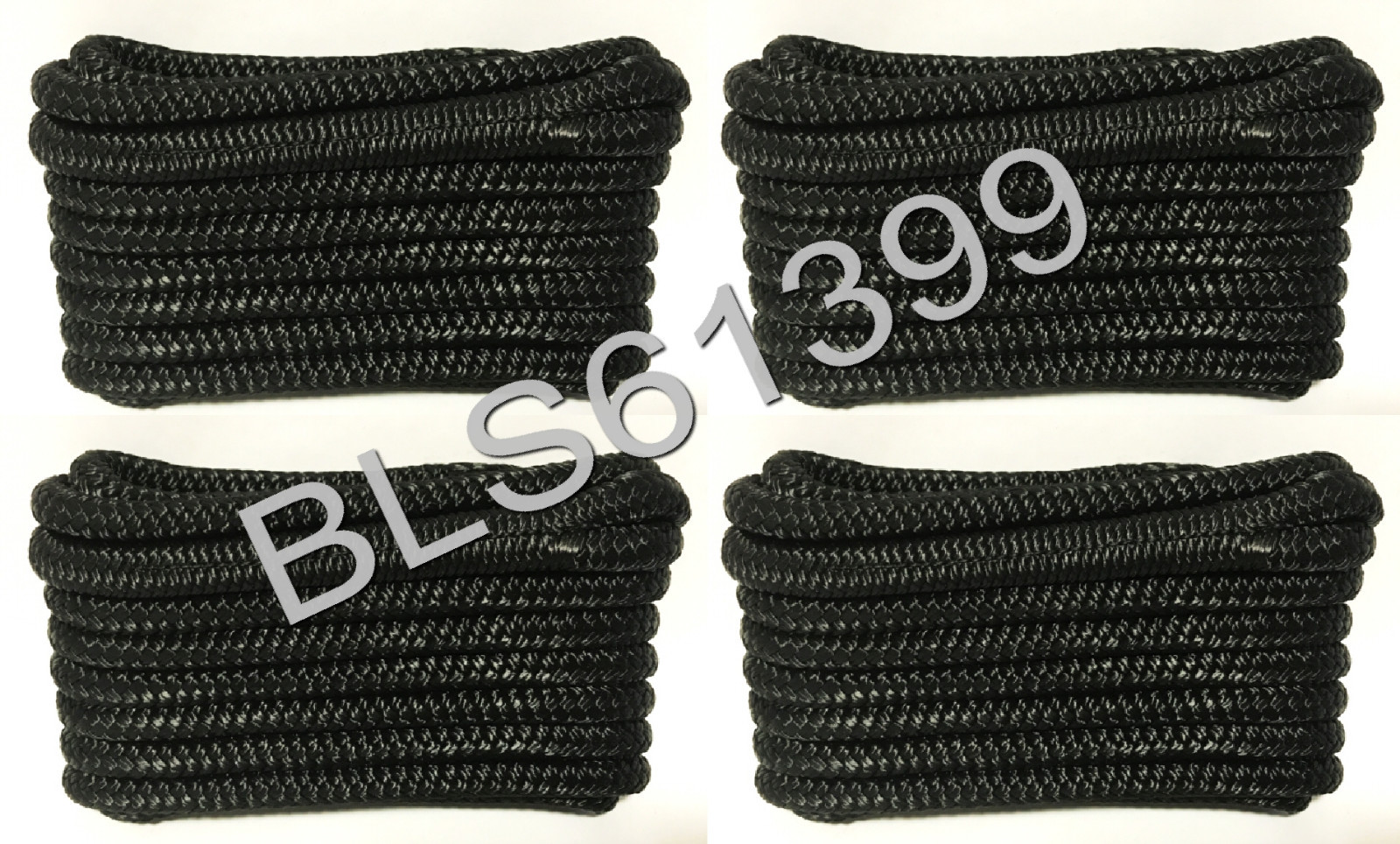 Set of (4) Black Double Braided 1/2" in x 20' ft HD Boat Marine Dock Line Ropes
