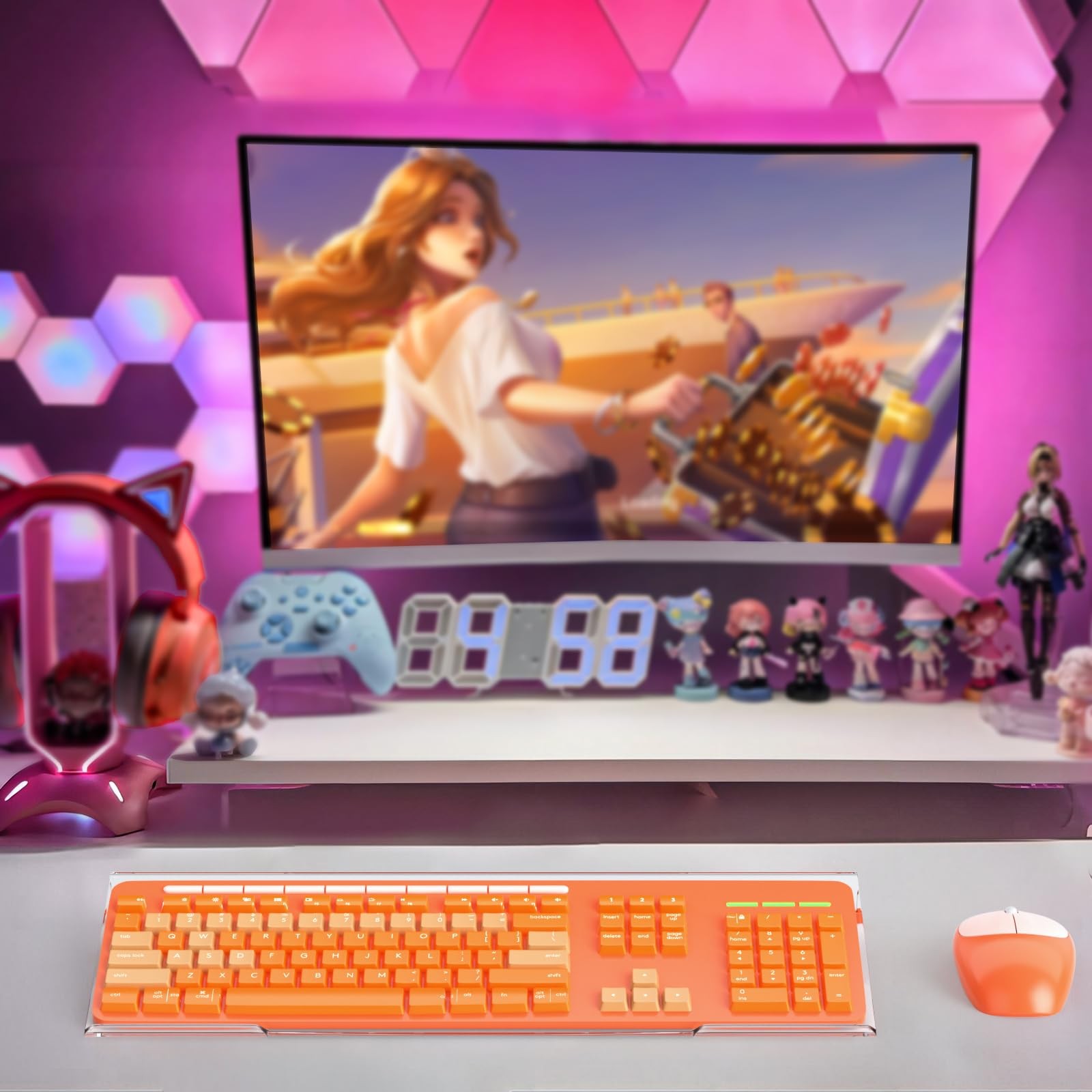 Ergonomic Computer Keyboard Stand Clear Acrylic Riser Tray Orange Strip