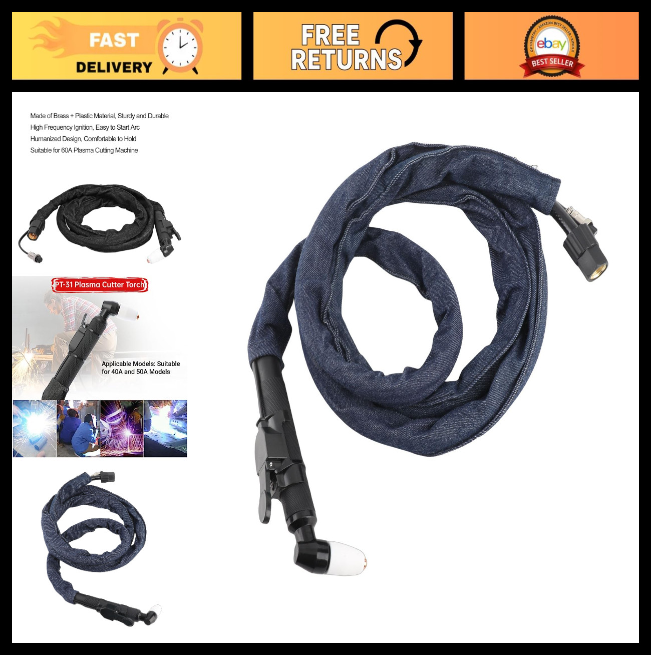 Plasma Cutter Torch Head PT-31 Straight Handle for 40A 50A Air Cutting Machine