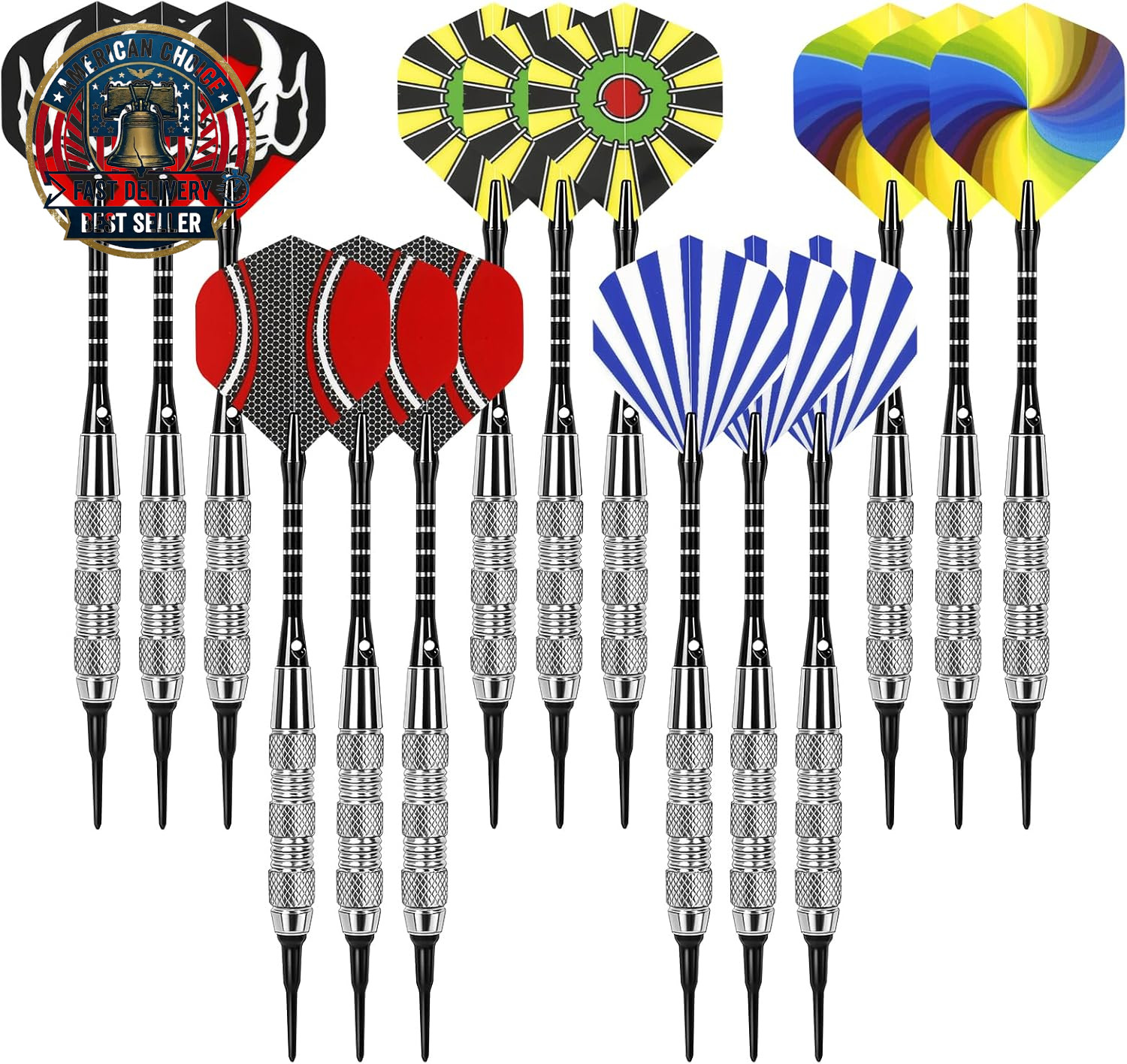Darts Plastic Tip - 15 Pack Soft Tip Darts Set for Electronic Dartboard - 18 Gra