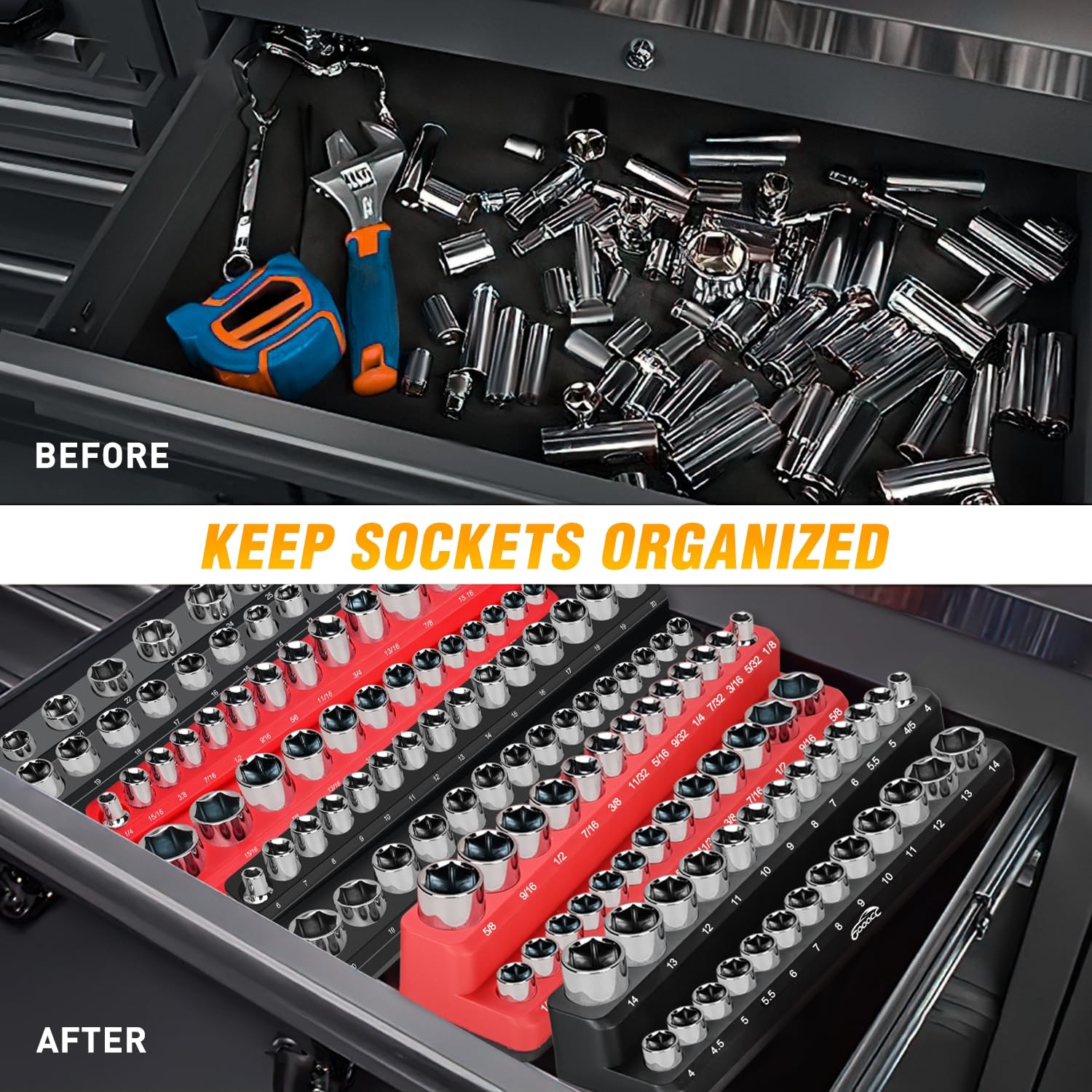 Magnetic Socket Organizer Tray PP Plastic Holds 143 Sockets Toolbox Holder 6 Pcs
