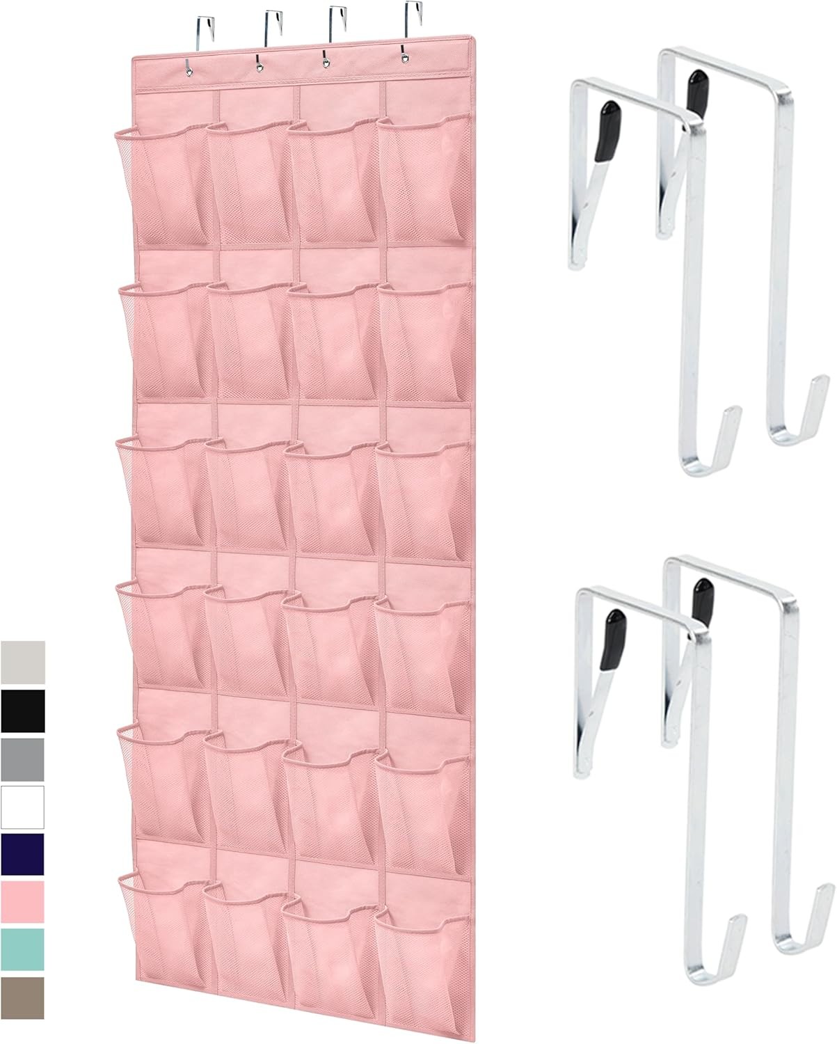 Over the Door Shoe Organizer, 24 Large Breathable Mesh Pockets, Space Saving