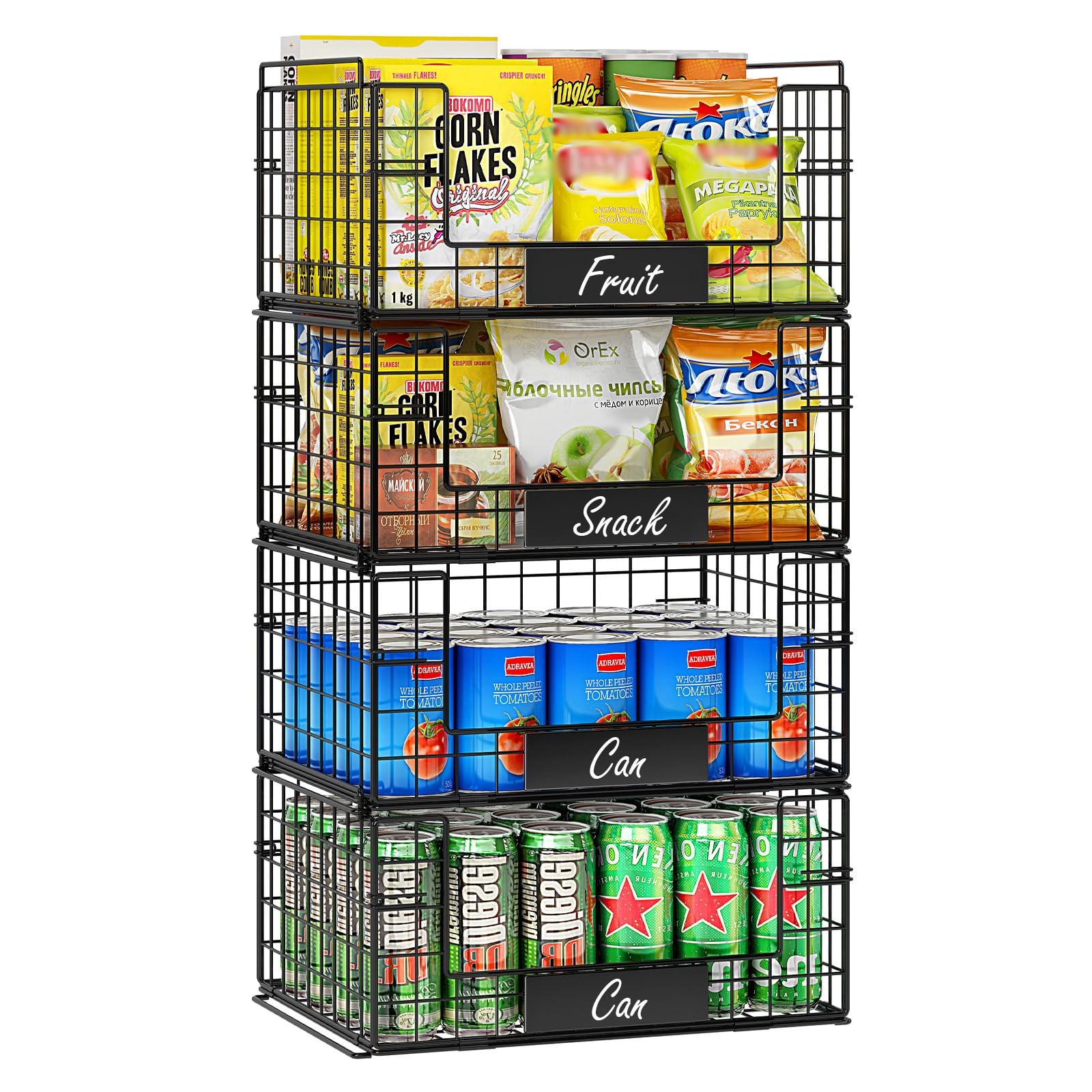 4 Pack XXL Stackable Wire Baskets with Handles for Pantry Storage and Organiz...