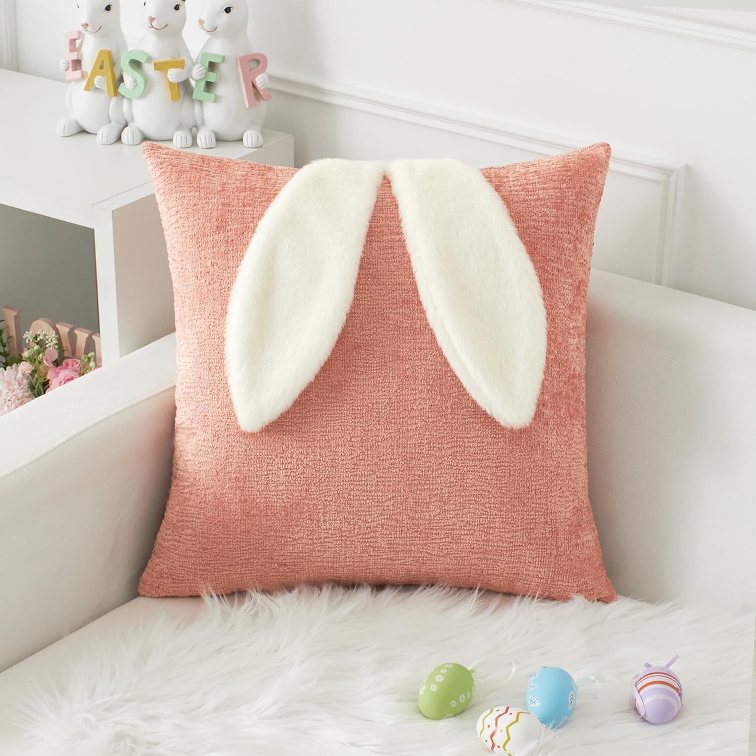 Kevin Textile Cute Bunny Rabbit Ears Pillow Covers 18 x 18 Inch Pack of 1 Soft C