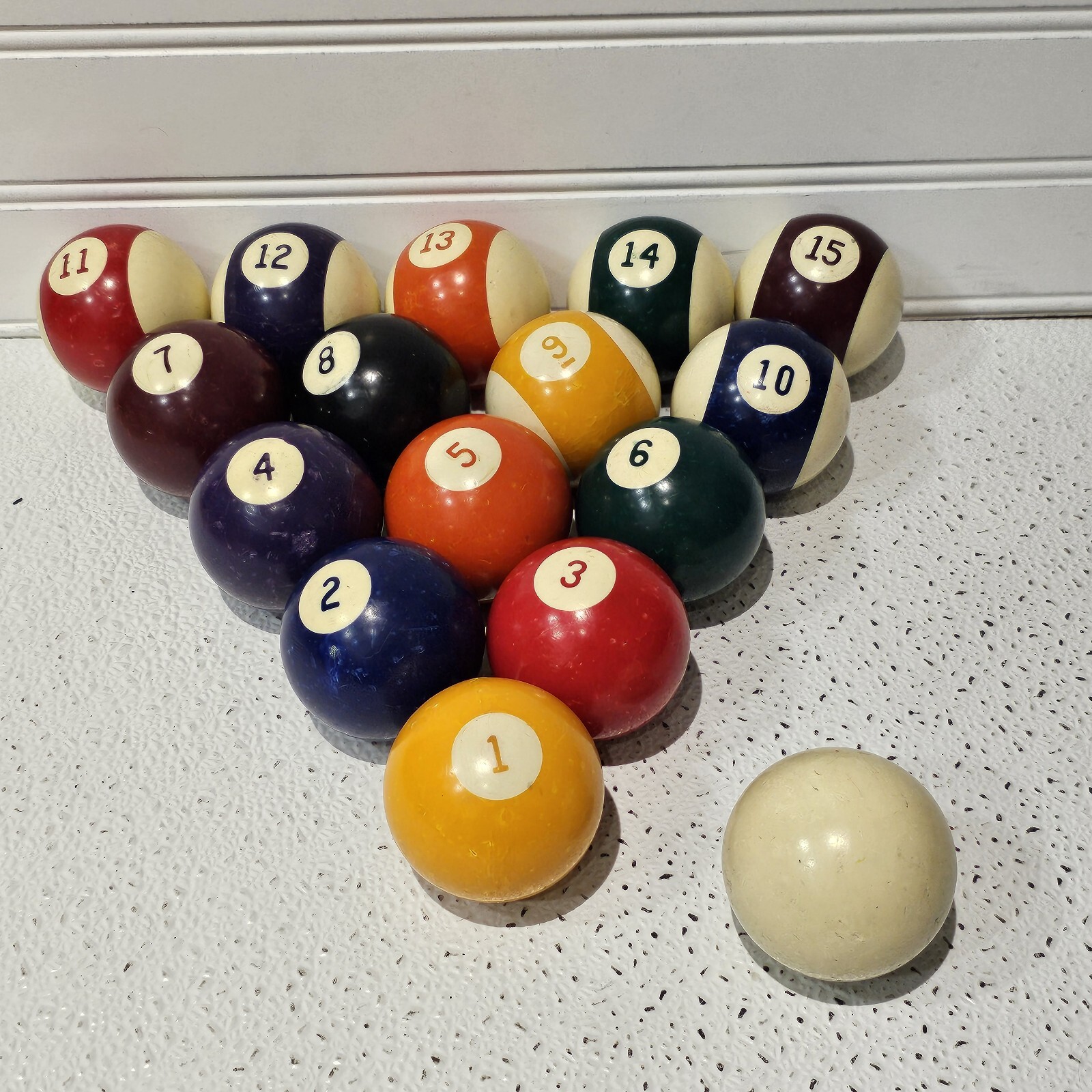 Vintage Billiard Balls Complete Set of 15 with Cue Ball Lot of 16 Total