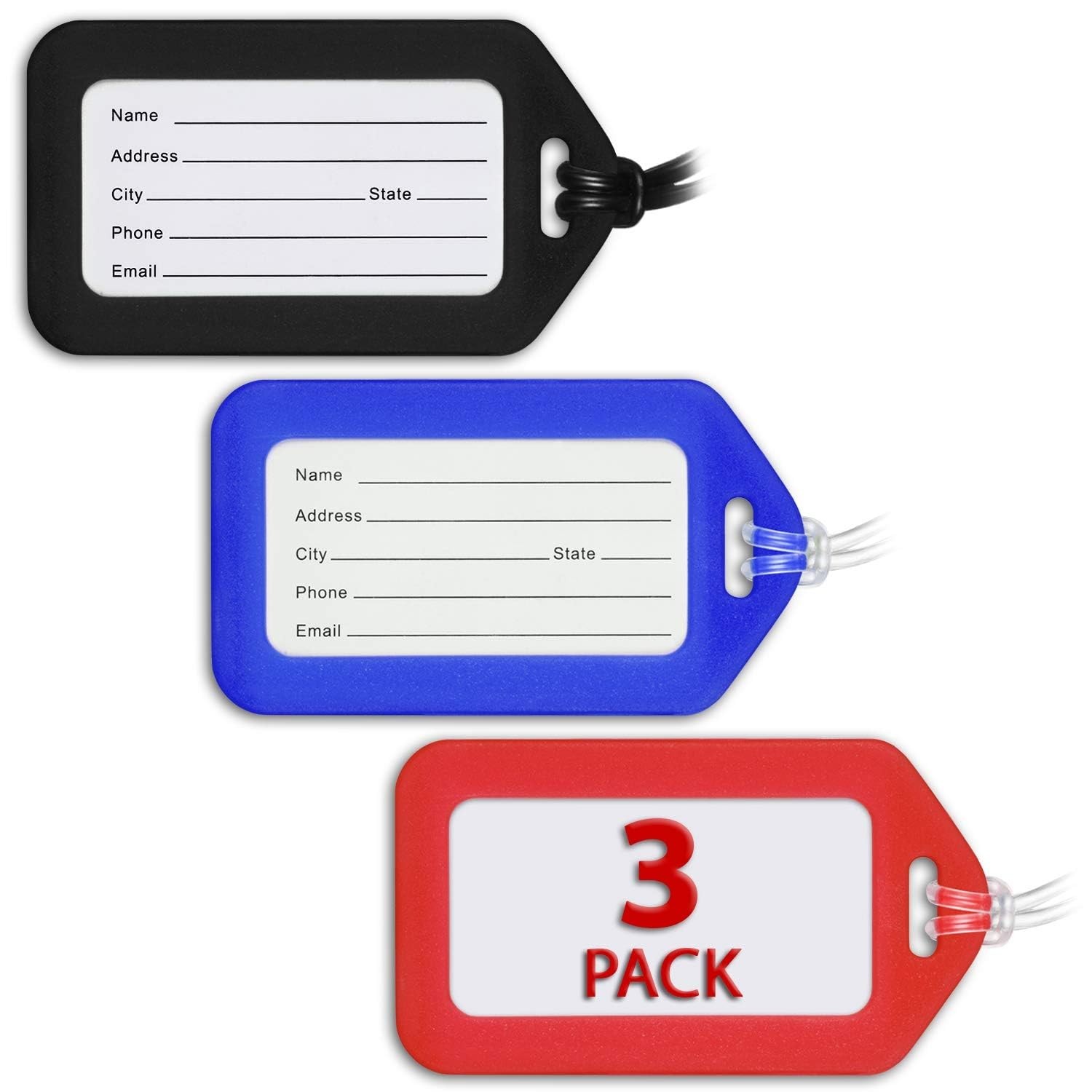 Mifflin-USA - Luggage Tags - Classic, 3 PK - Bag Tag for Baggage - Suitcase A...