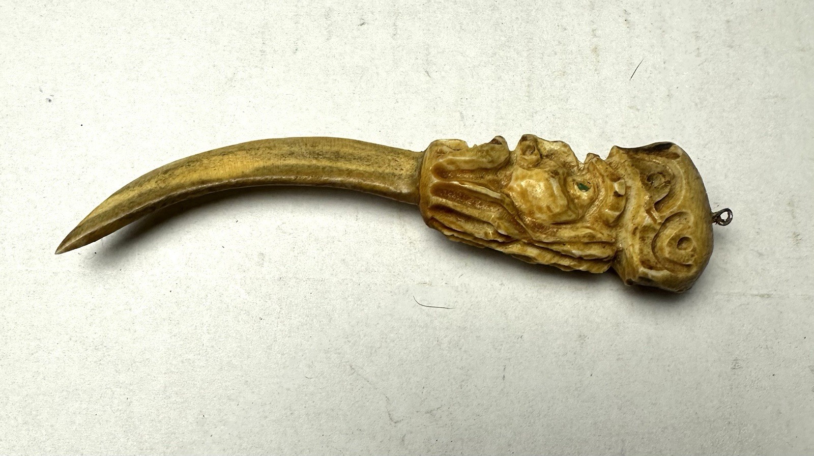 Hand Carved Deer Antler Wood Spirit/Mountain Man Mail Opener Shed Carving Art
