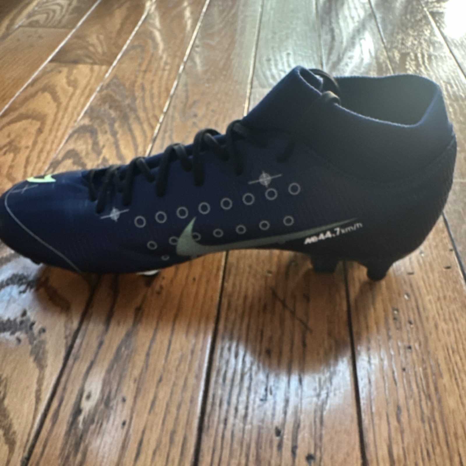 Nike MDS Navy Blue Light Green Graphic Print Mid Top Soccer Cleats Plastic