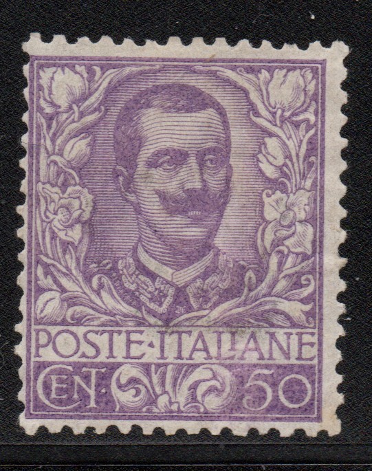 KINGDOM OF ITALY FLORAL 50C MAUVA 1901 CERT CAFFAZ