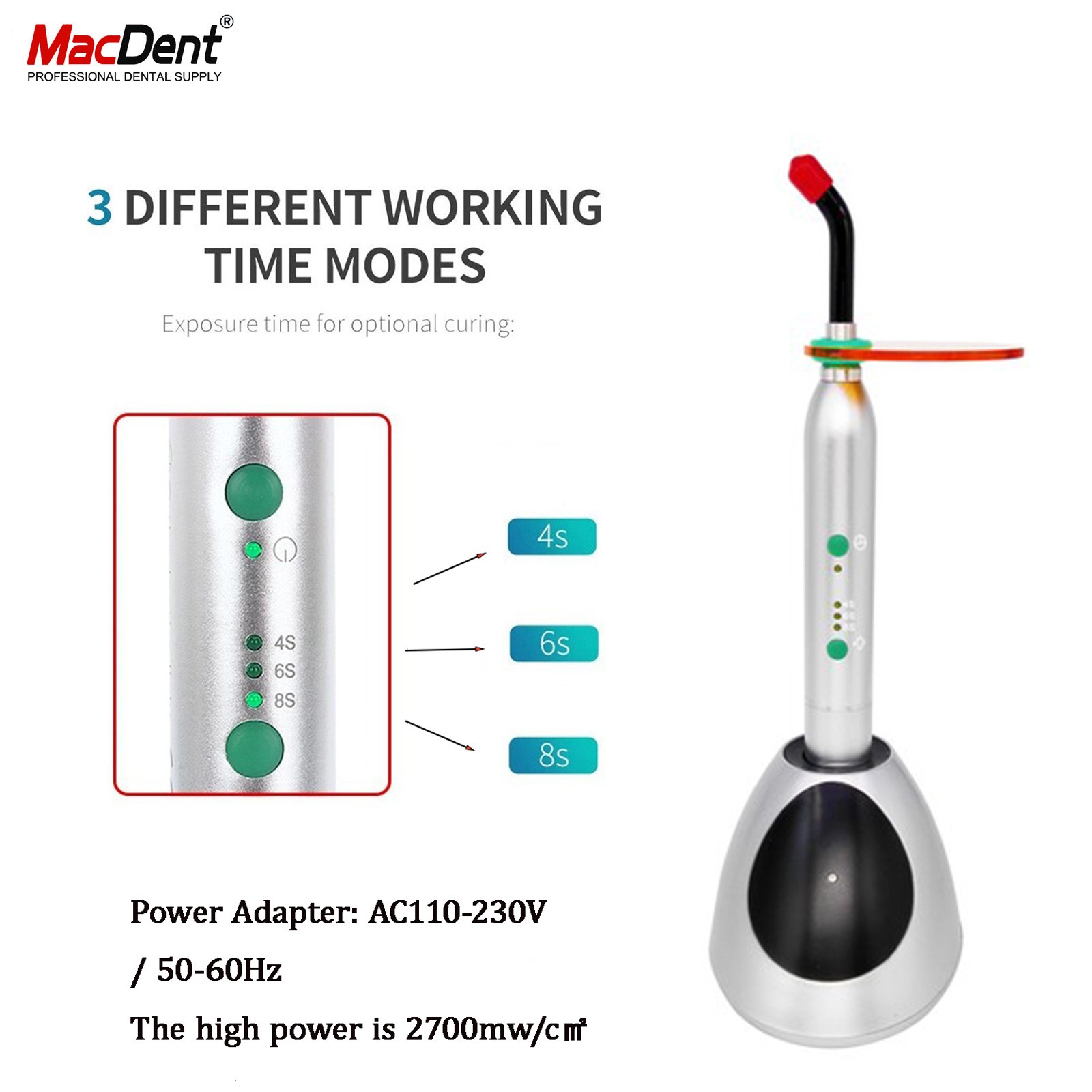Wireless Dental Orthodontics LED Curing Light DY-203 2700mw/c㎡ Resin Cure Lamp