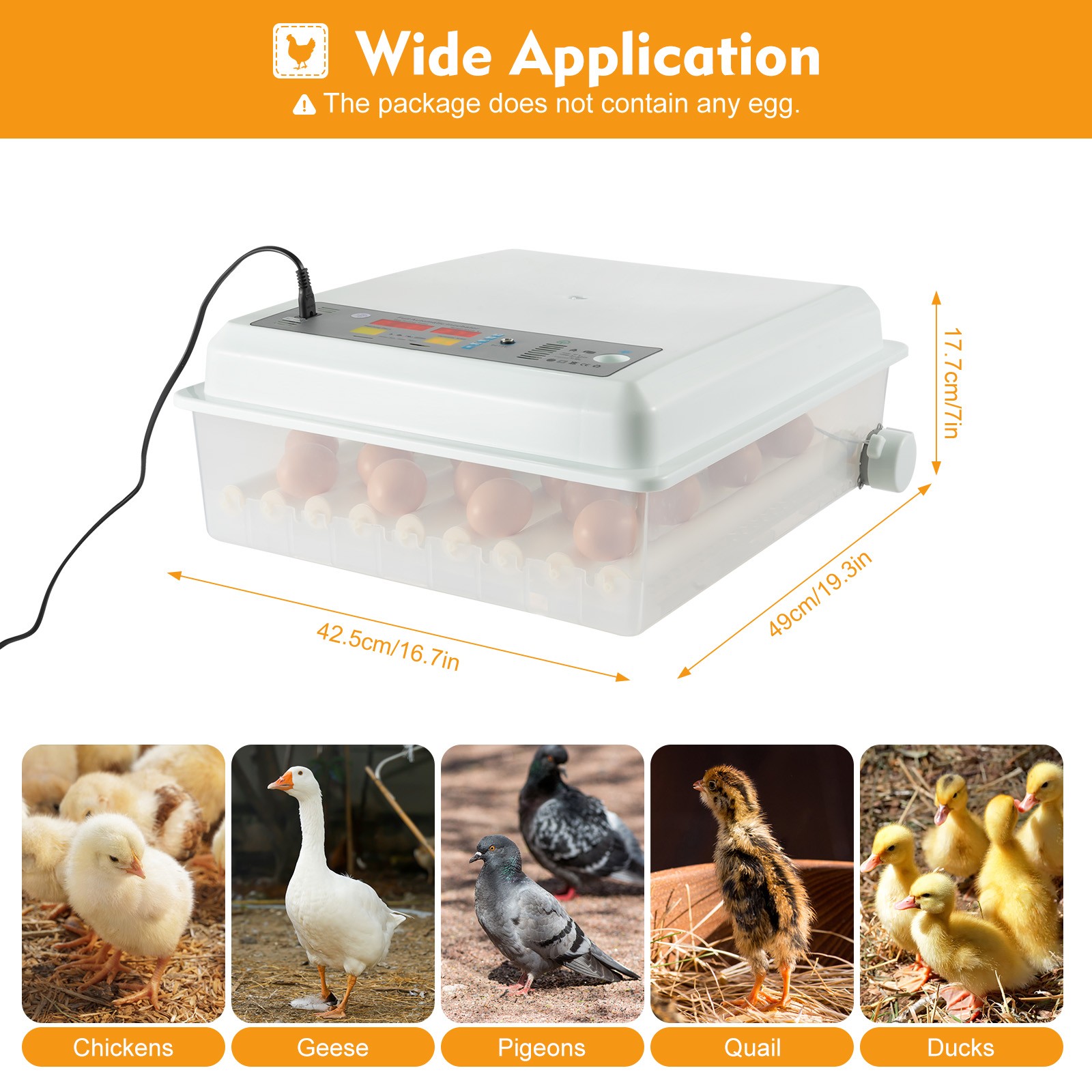 Egg Incubator 64 Eggs Fully Digital Automatic Hatcher Fits Hatching Chicken Farm