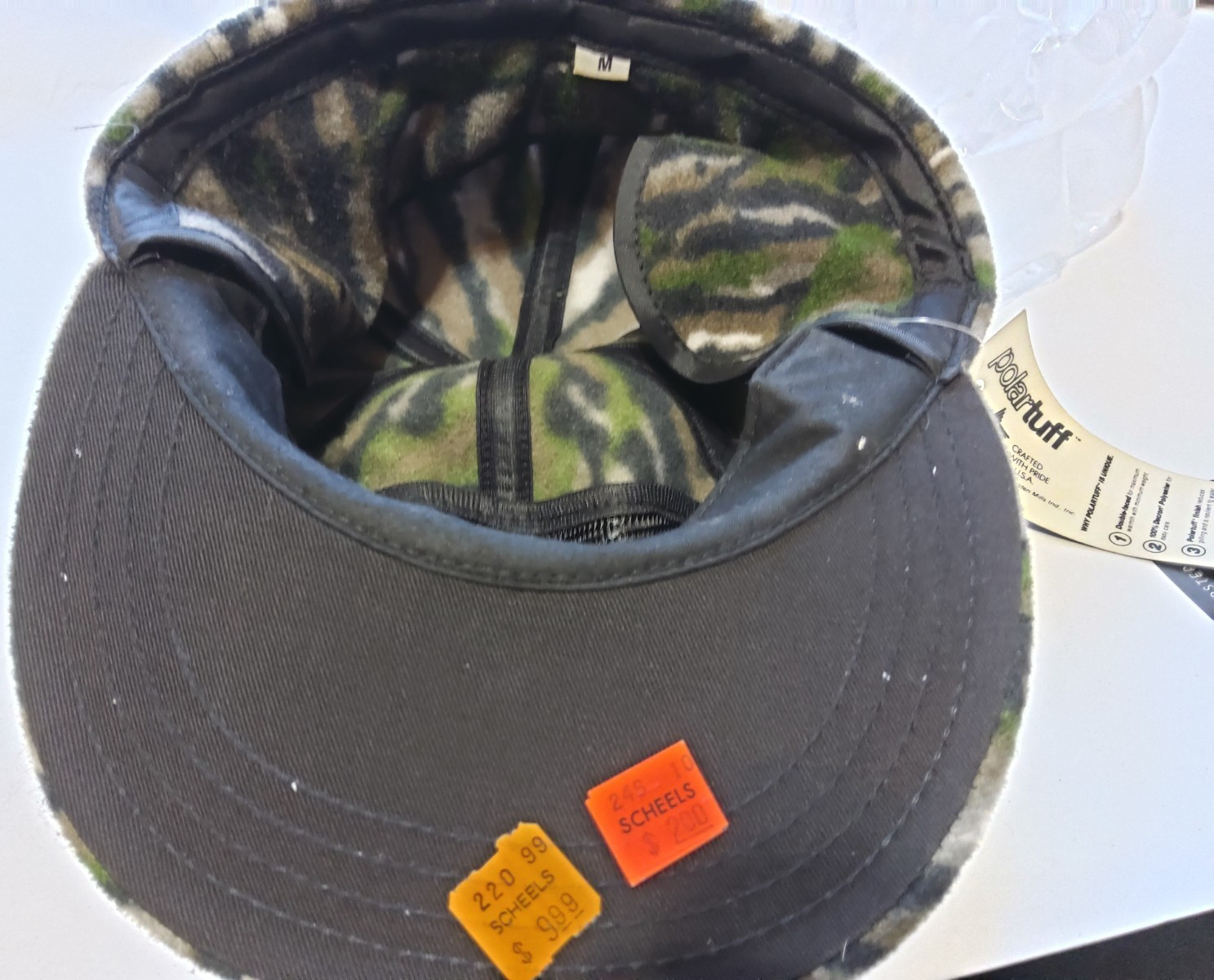 Vintage Polartuff Fleece Camo Hat Cap Made In USA OSFA Green USA Medium