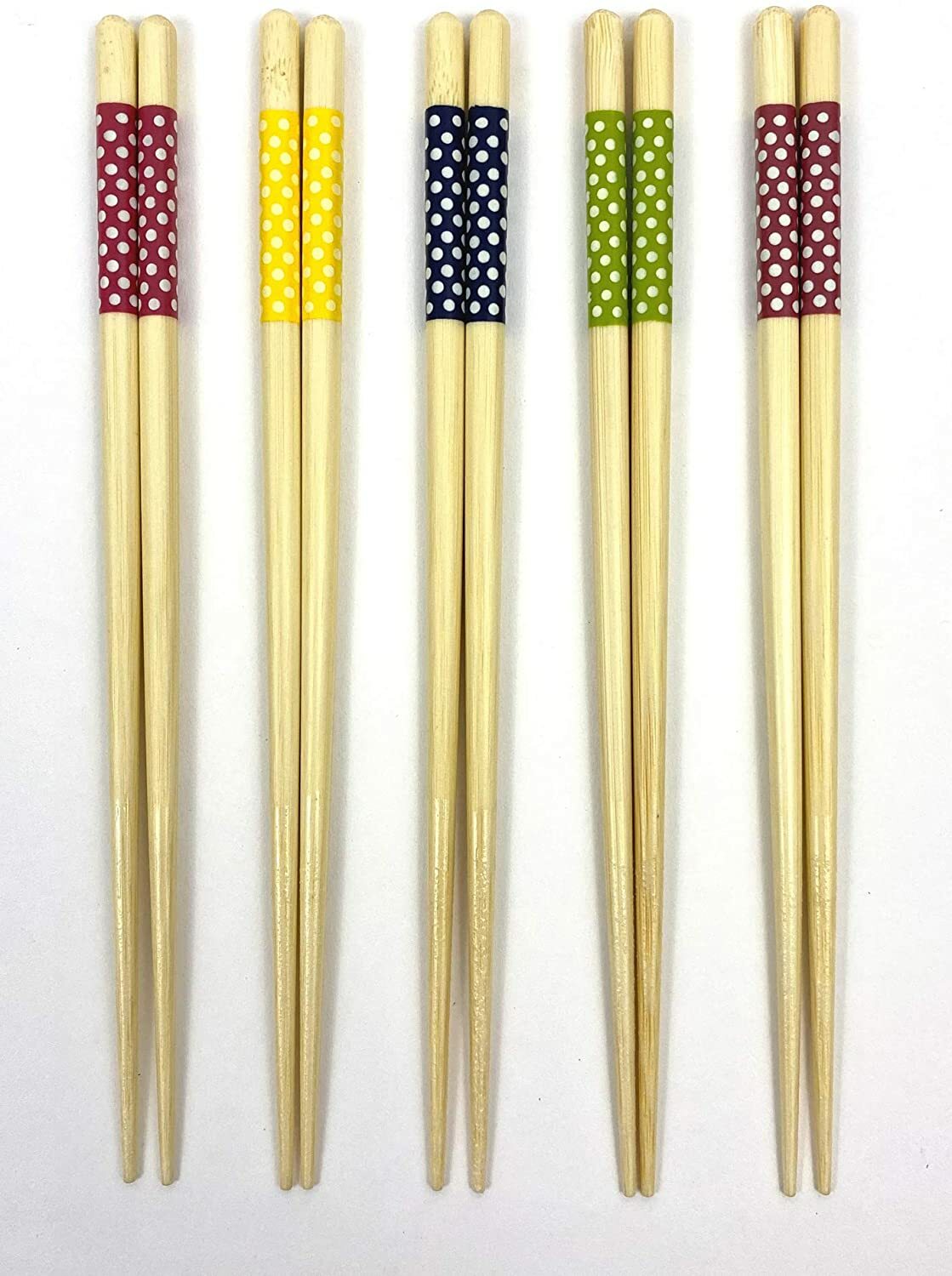 Set of 5 Pairs Japanese Bamboo Chopsticks Colorful White Round Dot S-4518