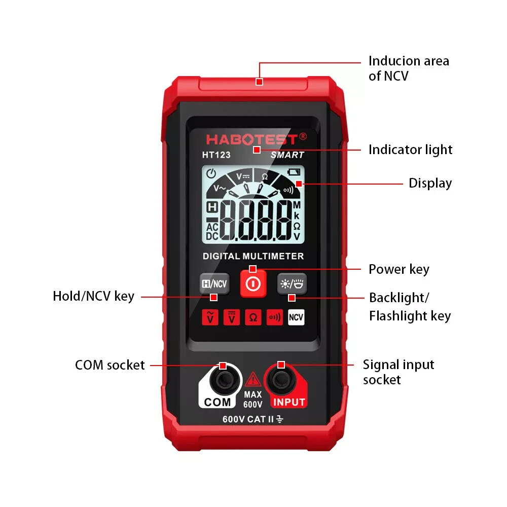 HT123 Digital Multimeter AC DC Voltmeter Ammeter Ohmmeter Volt Tester Meters