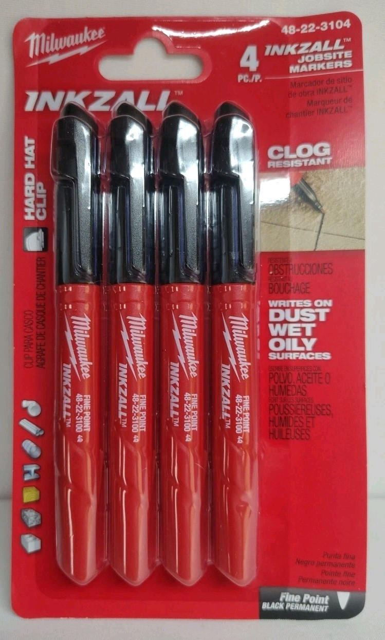 Milwaukee 48-22-3104 INKZALL Black Fine Point Jobsite Markers 4pk