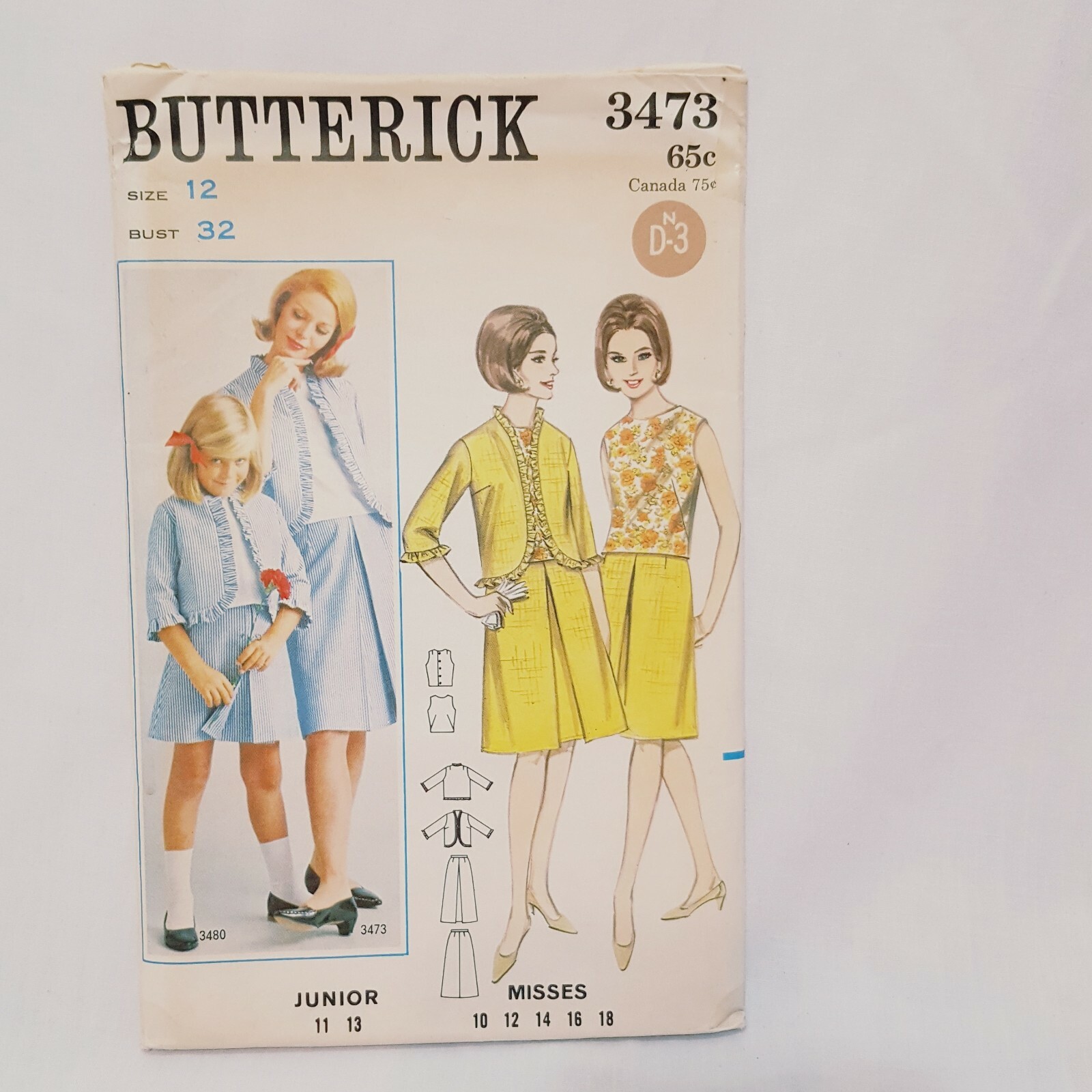 Jacket Skirt Blouse Pattern Misses Size 12 Butterick 3473 VTG UnCut Bust 32"