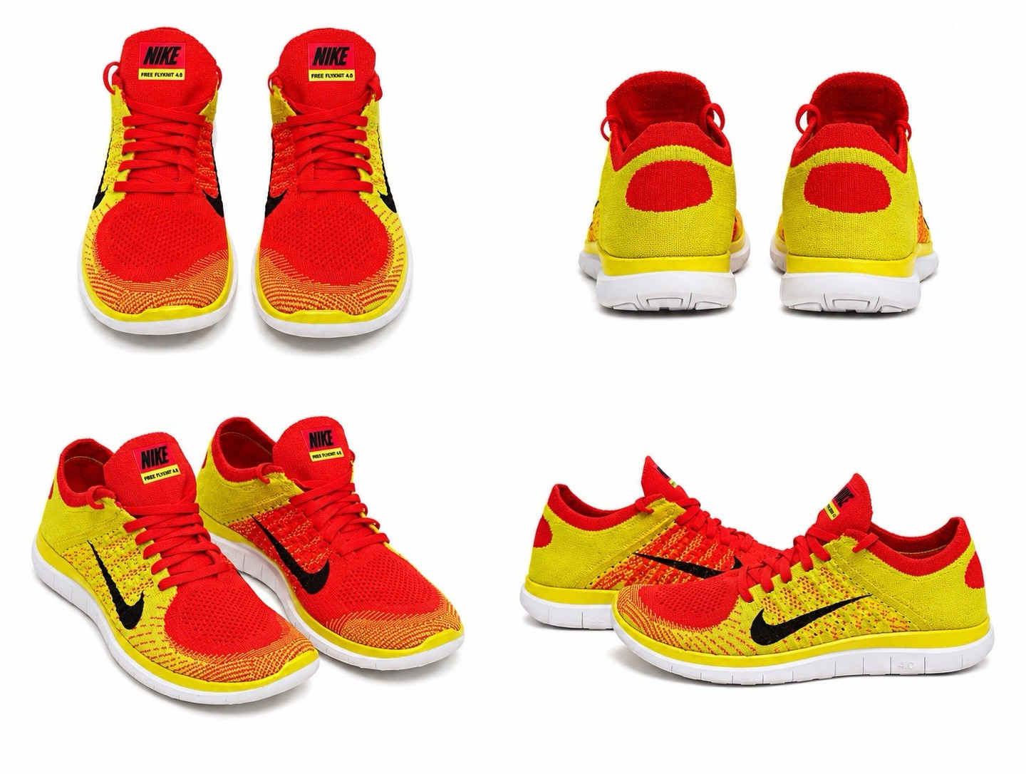 Nike Free Flyknit 4.0 Men’s Red Yellow Knit Low Top Lace-Up Sneakers
