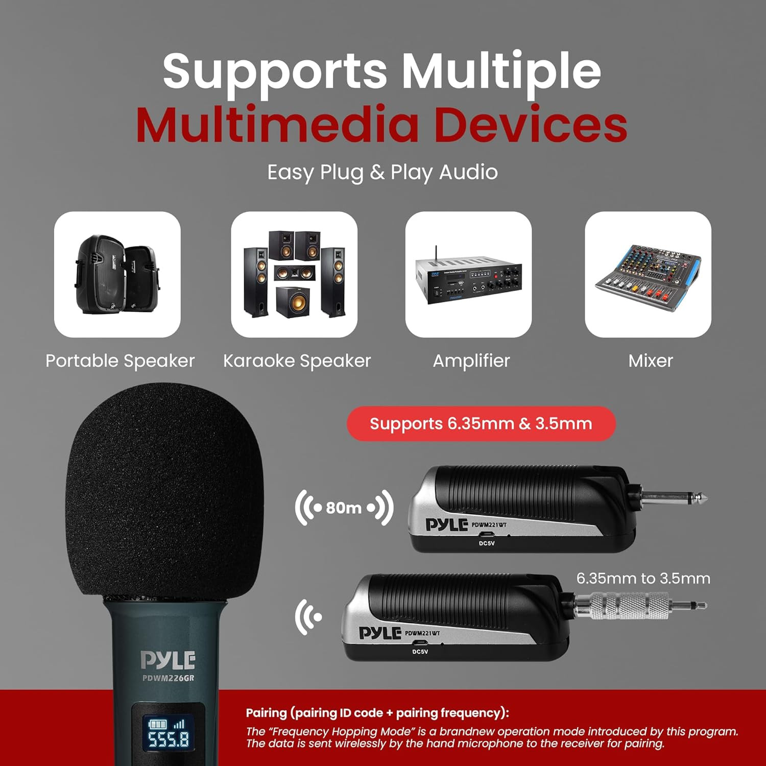 4-Channel Portable UHF Wireless Microphone System with Handheld Mics