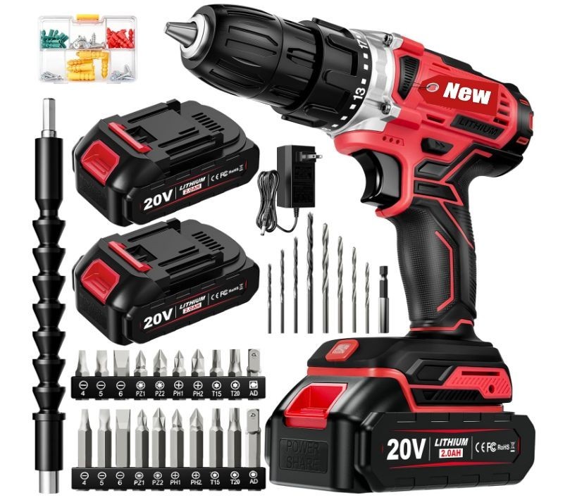 Taladro atornillador inalámbrico 20V 30Nm con LED y accesorios hogar