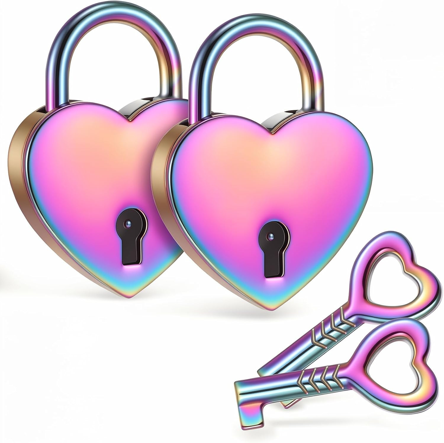 2 Pcs Heart Shaped Lock, Love Lock for Bridge, Colorful Hearts Locks and Key, He