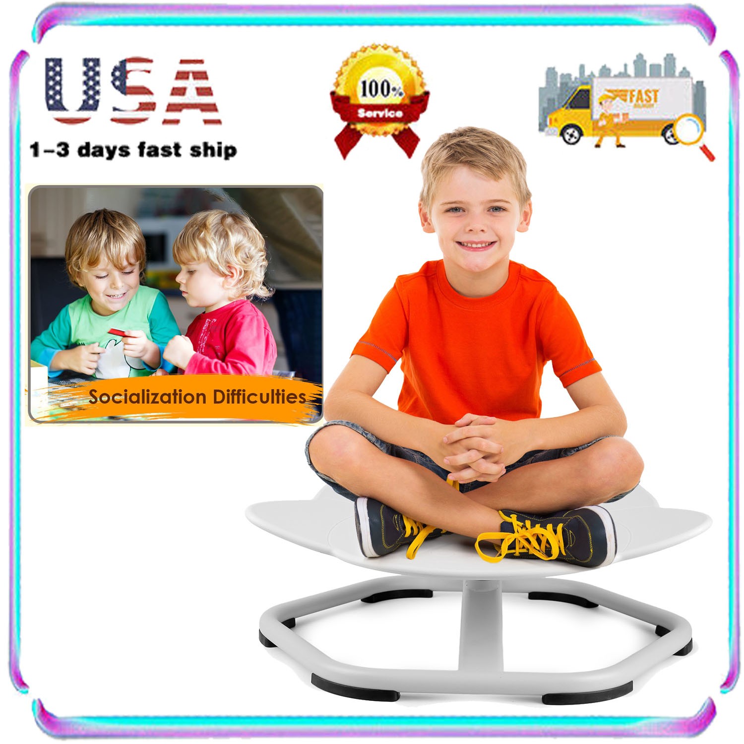 Autism Sensory Swivel Chair for Kids Colorful Spinning Design Balancing Toy