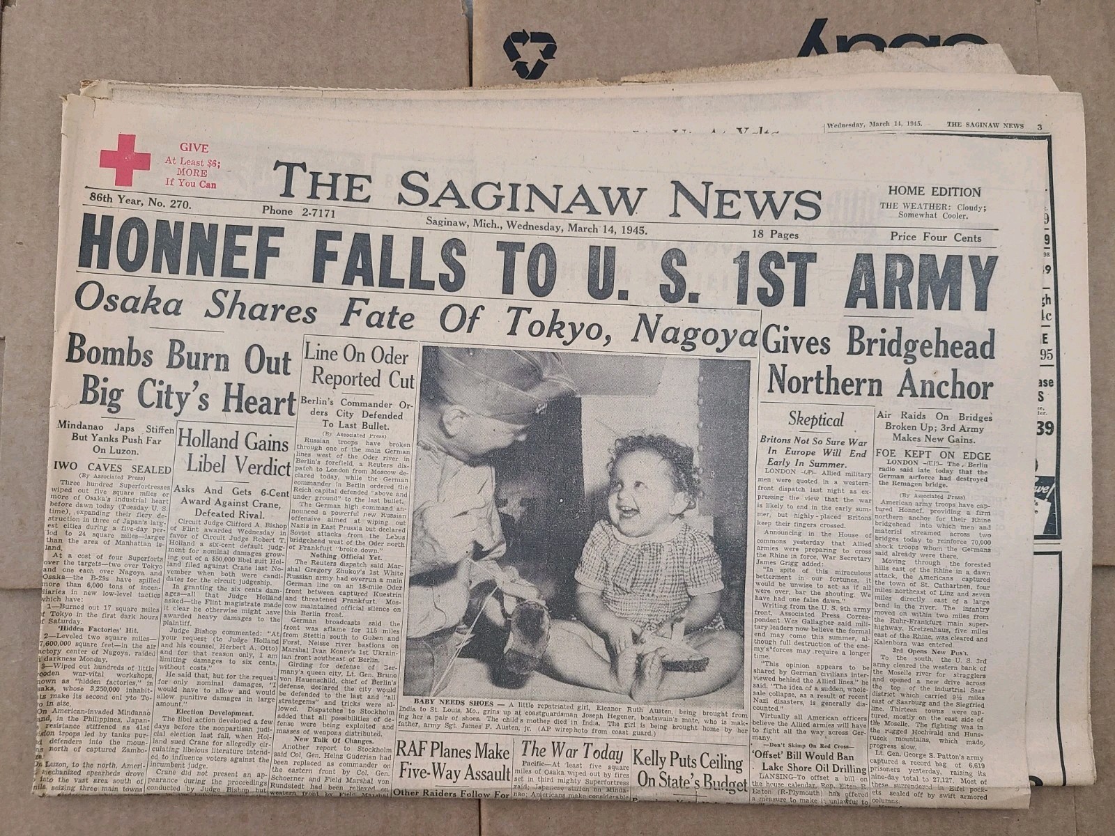 Honnef Germany Falls to U.S. 1st Army World War II 1945 Saginaw Newspaper