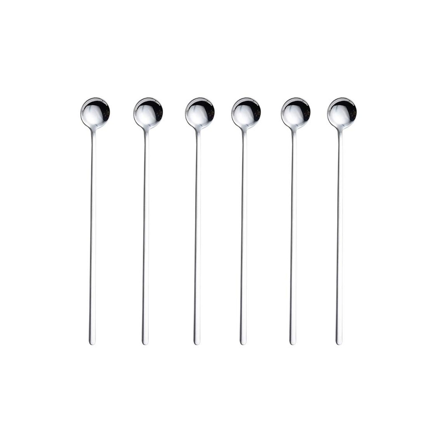 Long Handle Spoons 9.45-Inch Stainless Steel Spoon 6PCS (Silver) Silver
