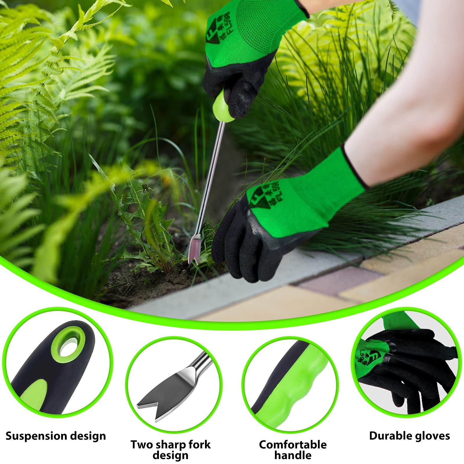 12.8'' Dandelion Weed Puller Tool with Soft Handle Polished Stainless Steel...