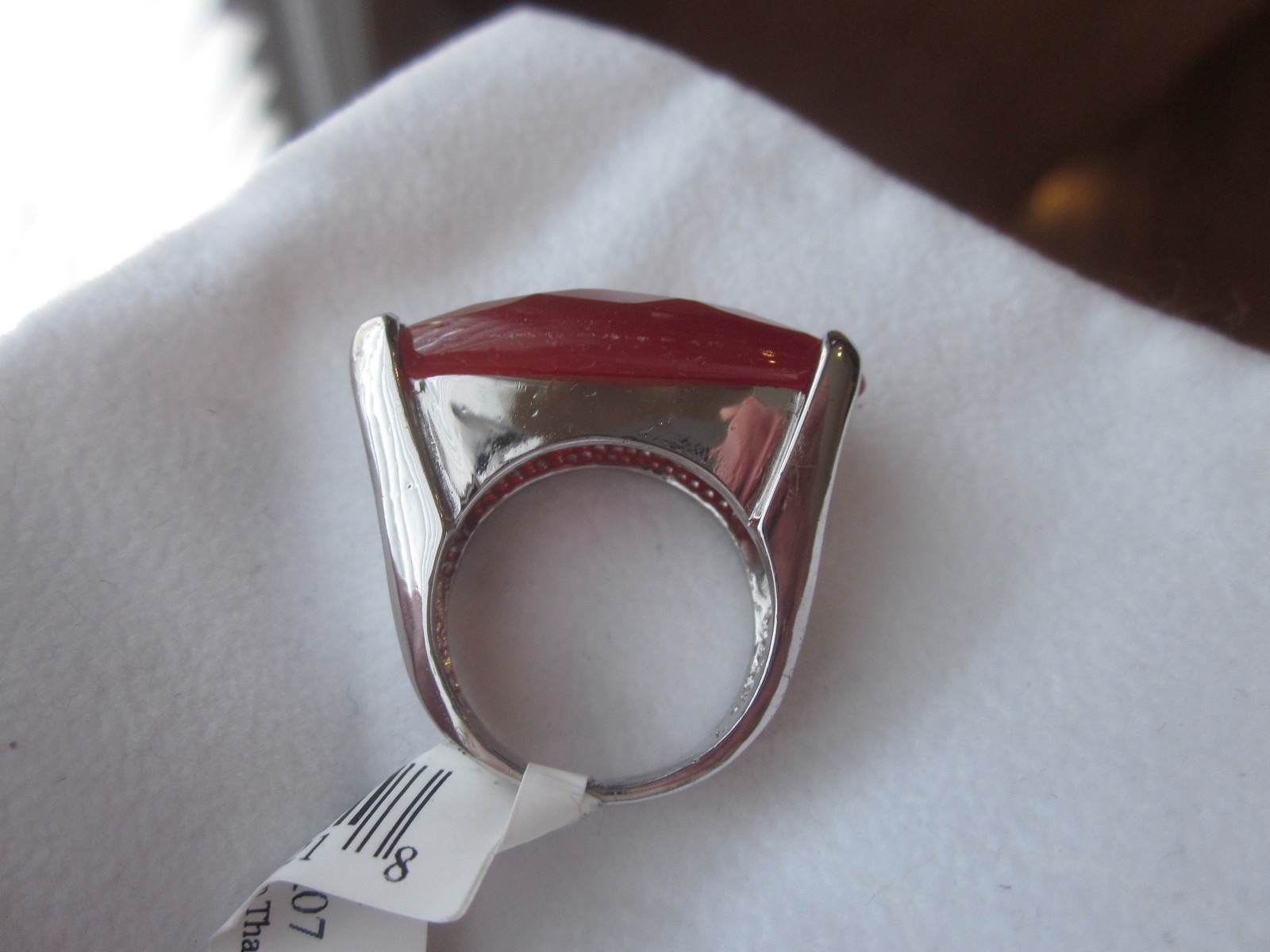 UNIQUE STERLING SILVER .925 HORIZONTAL SETTING RING 7 FACETED RED AGATE GEMSTONE