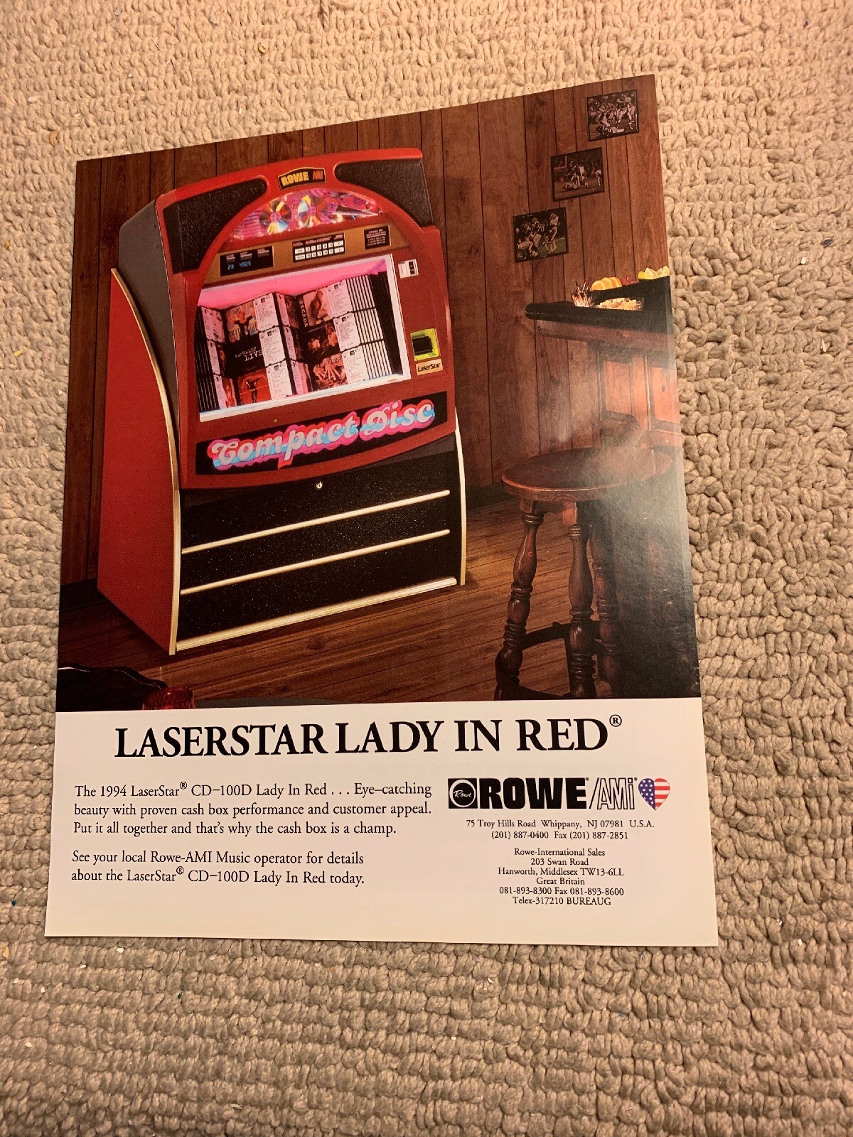 11-8 1/4” Rowe Lady In Red CD-100 D Jukebox FLYER