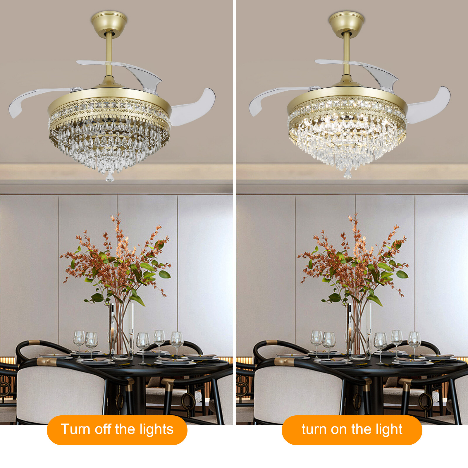 Modern Crystal Ceiling Fan Light with Remote Control and LED IlluminationUS