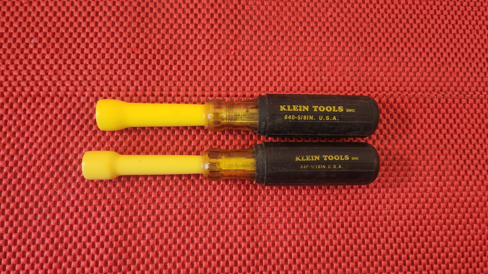 2 KLEIN TOOLS INC. HOLLOW SHAFT, COATED, NUT DRIVERS - 640-9/16 & 640-5/8 - USA