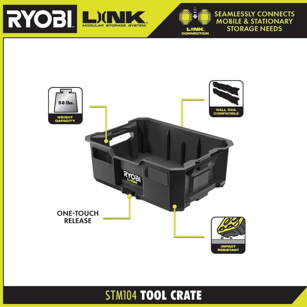 RYOBI STM104 LINK Tool Crate – Stackable, 50 lb Capacity, Impact-Resistant