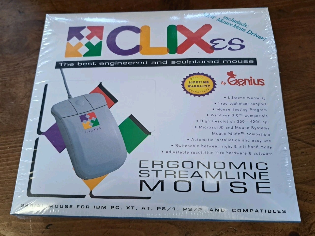 Vintage Genuis CLIXS ES Ergonomic Streamline Mouse NOS Factory Sealed