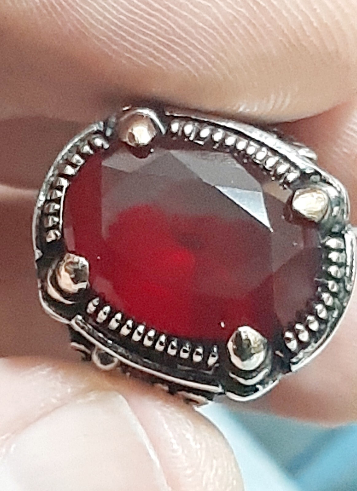 Men 925 Silver Ring Solitaire Ruby Spinel Ring Man Sterling $
