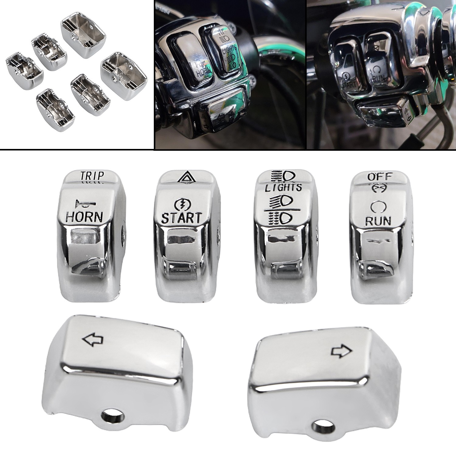 Chrome Hand Control Switch Housing Button Cap For Harley Dyna FXDF Softail FLSTN