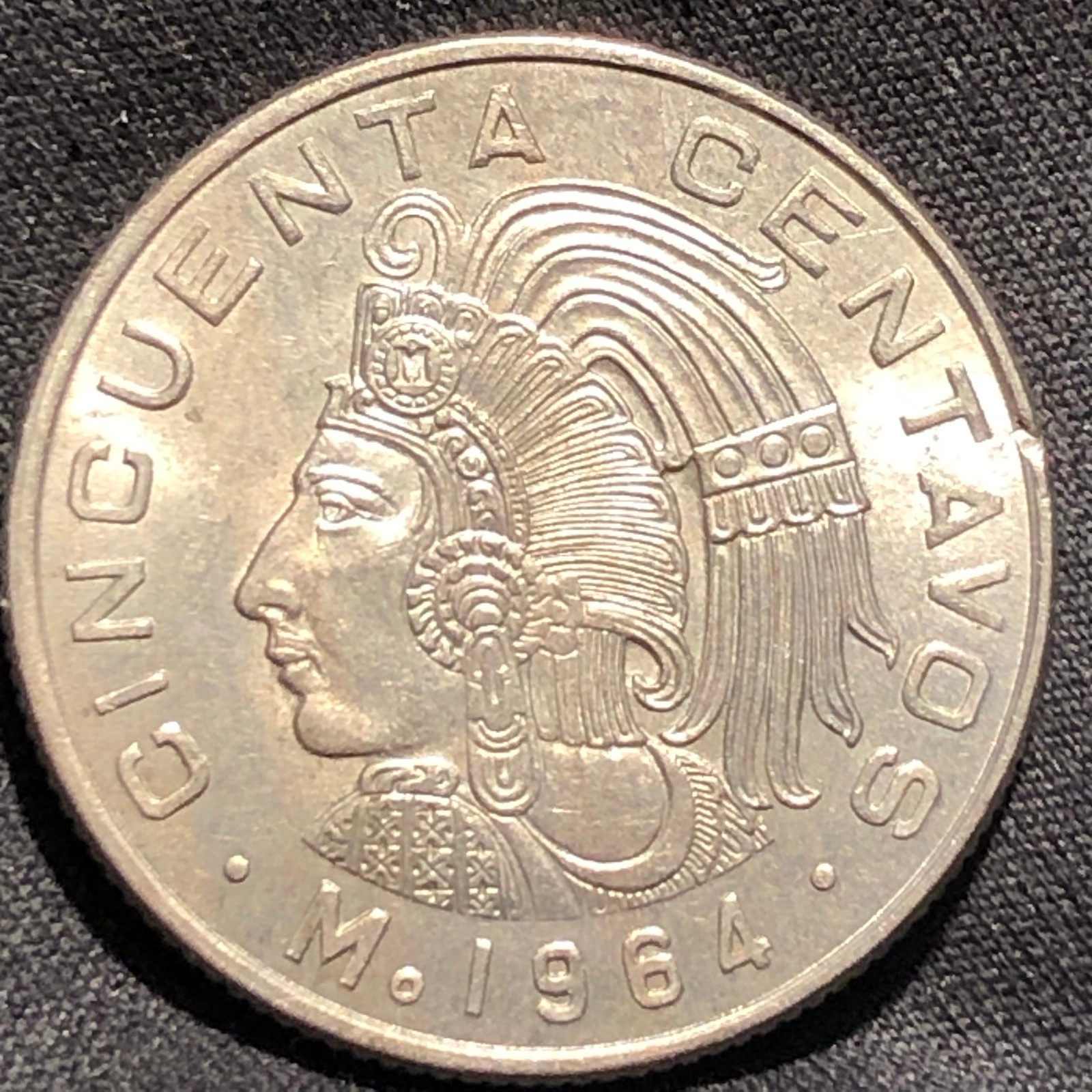 1964 Mexico 50 Centavos Copper-Nickel Coin - AU (About Uncirculated) condition