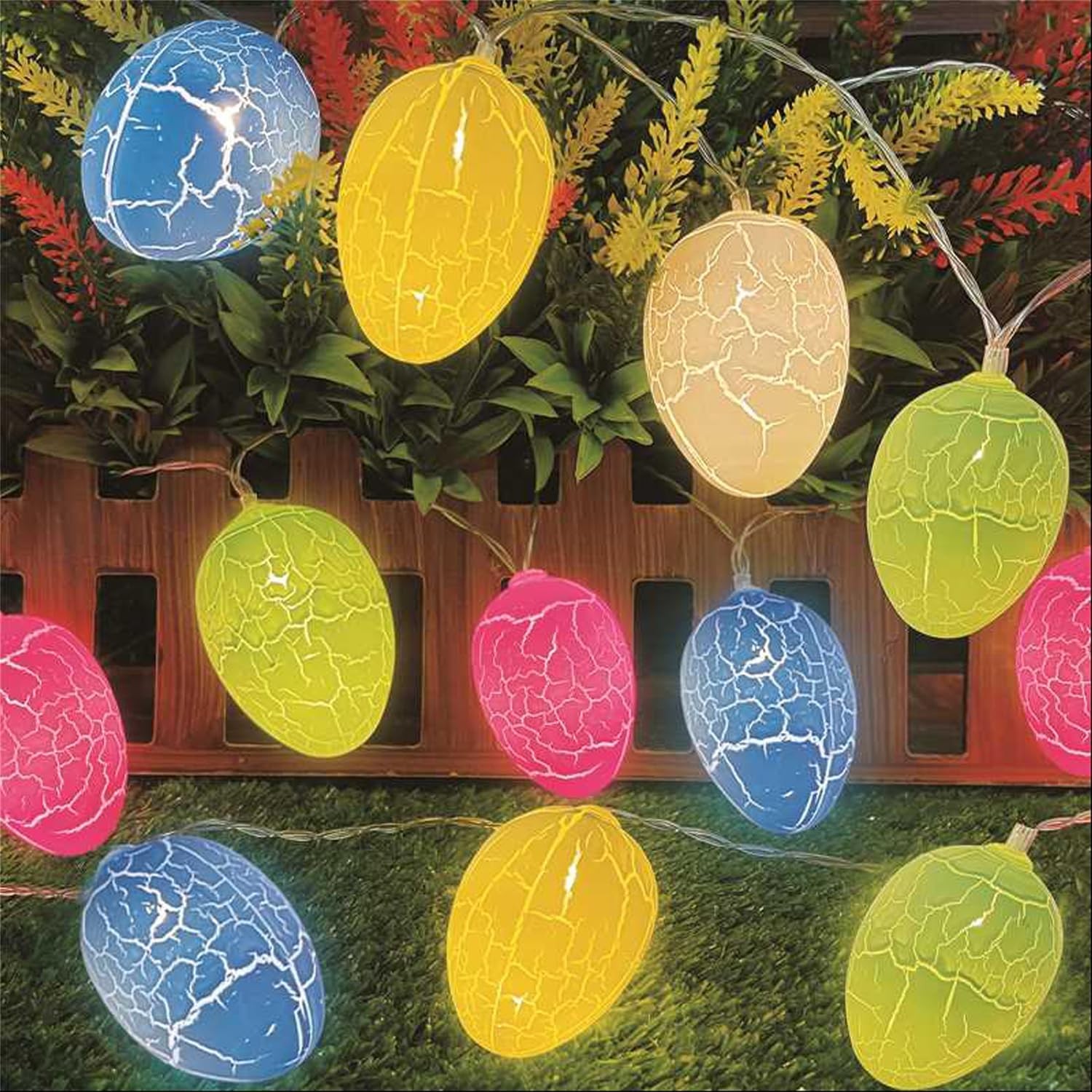 2 Pack Easter Lights String Easter Decorations, Total10 Ft 20 LED 3D Jumbo Crack
