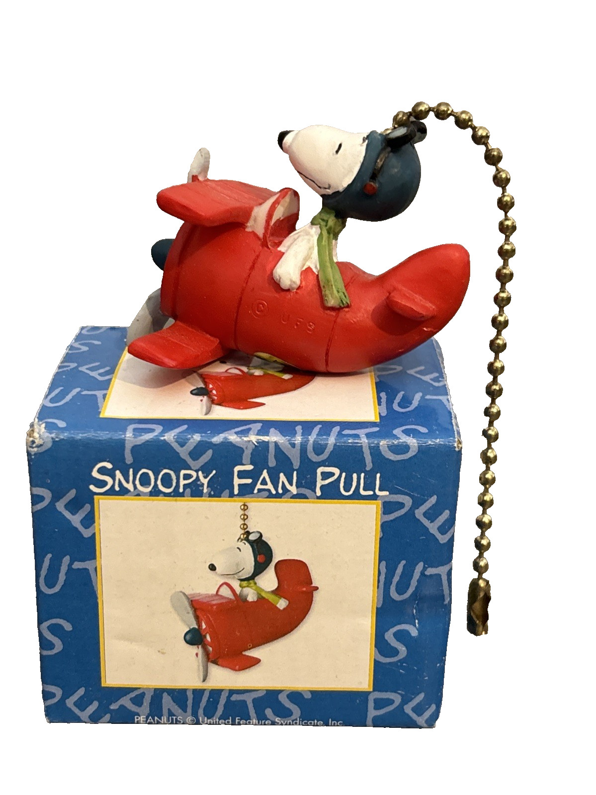 Vintage Peanuts Snoopy Fan Light Lamp Ceiling Pull Bi-Plane Flying Ace 4" Chain